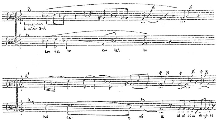 Figure 3. Sioux flageolet melody (9) -top- and Sioux vocal melody (38) -bottom